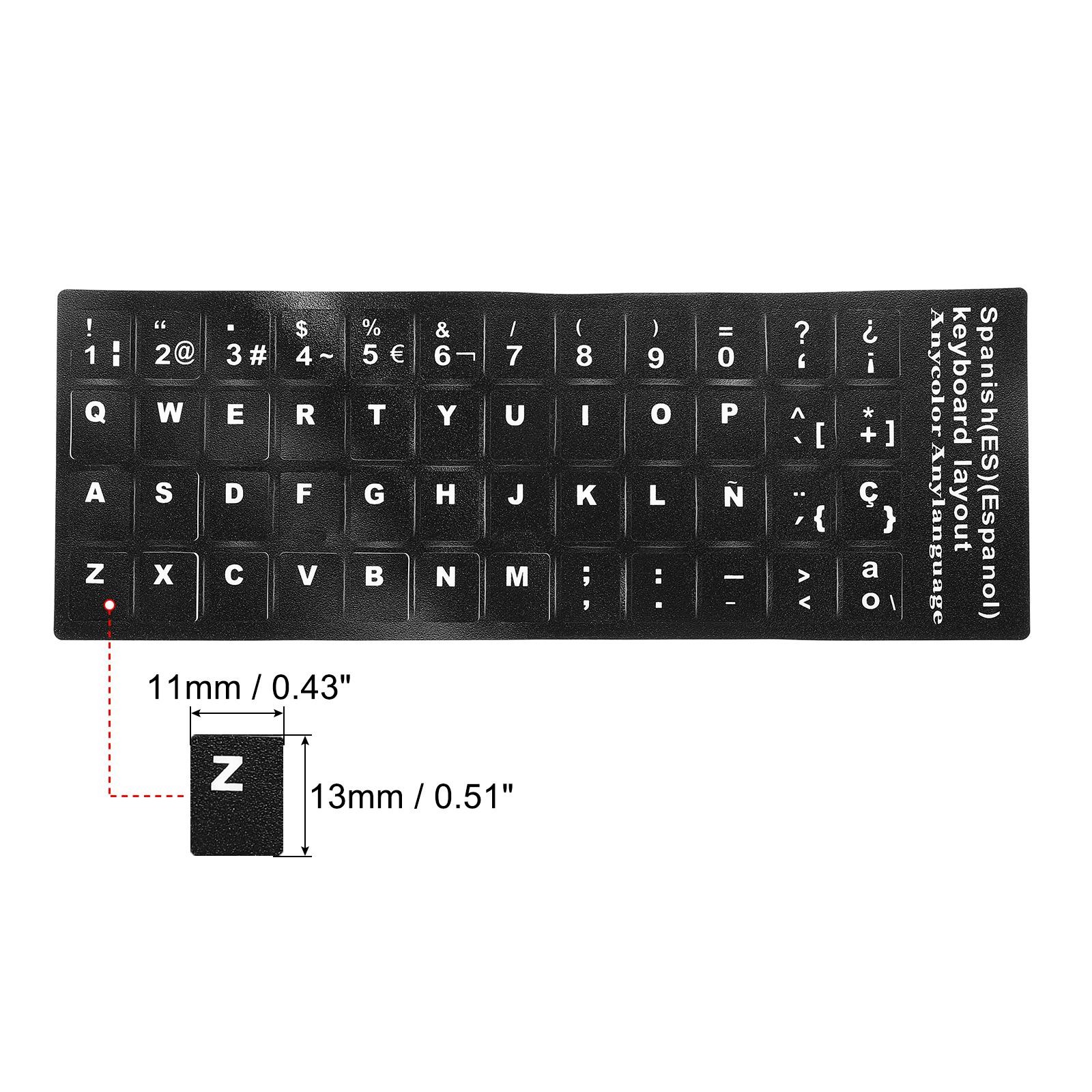 Spanish Keyboard Stickers, 2Pcs Computer Cover, Black Background White Lettering