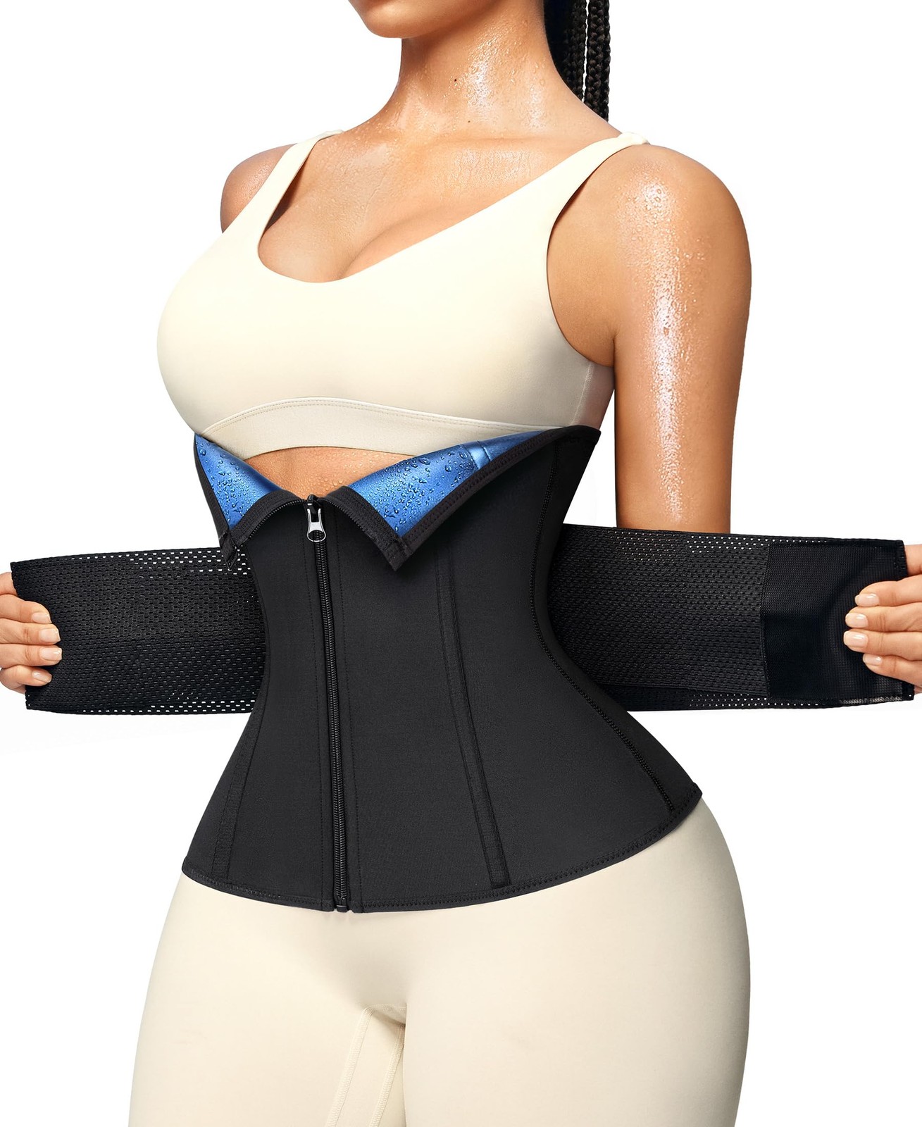 Sweat Waist Trainer for Women - Sauna Waist Trimmer for Working Out(Blue,Medium)