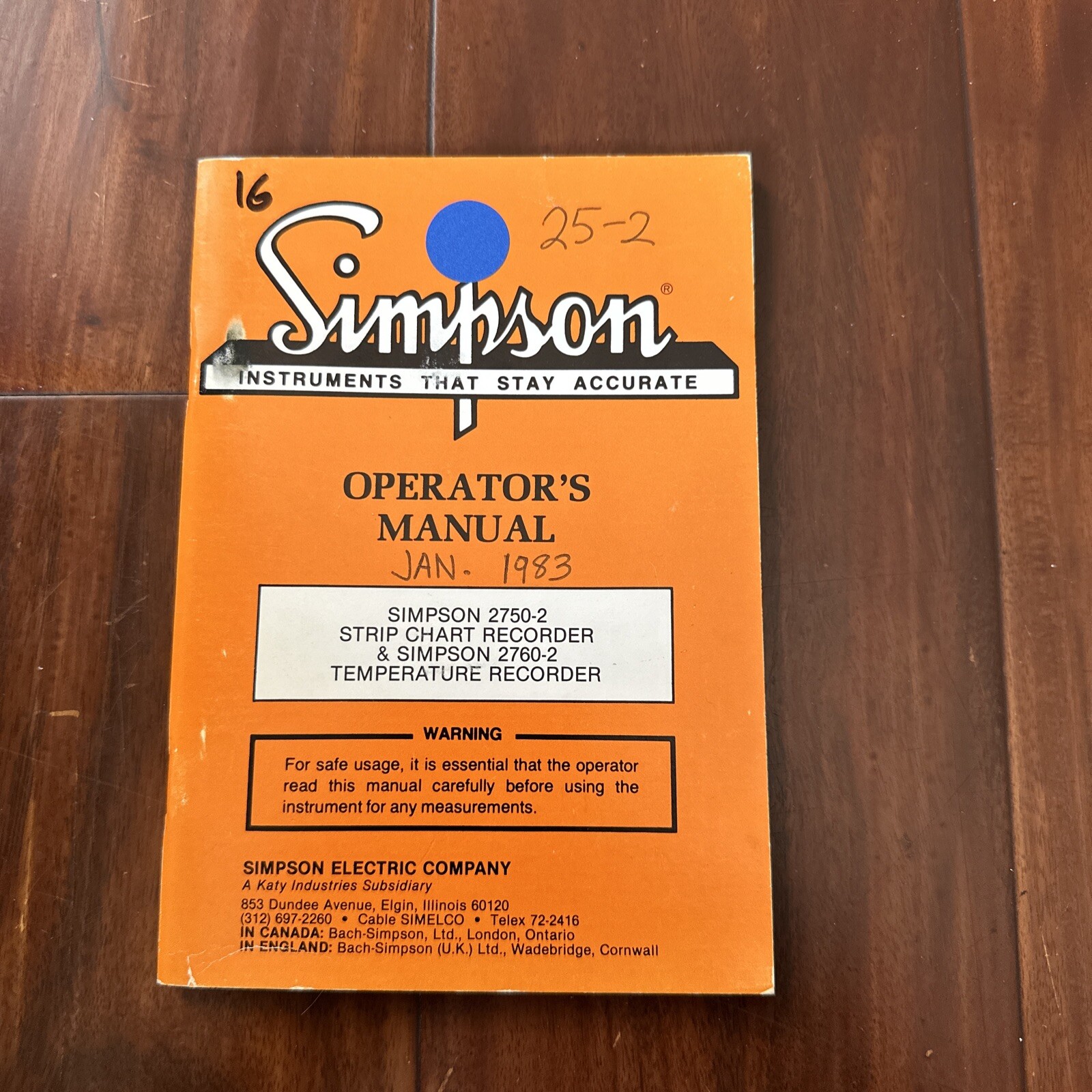Simpson 2750-2 Strip Chart Recorder & 2760-2 Temperature Recorder Operators