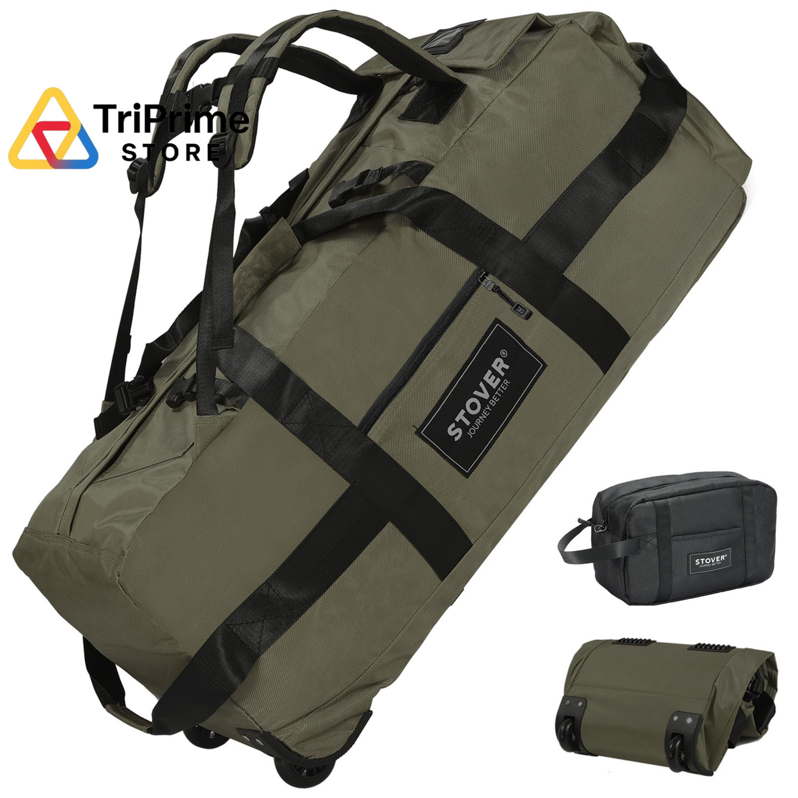 STOVER 45/80/100L Rolling Duffel Bag with Wheels, X-Large Durable 100l, Green