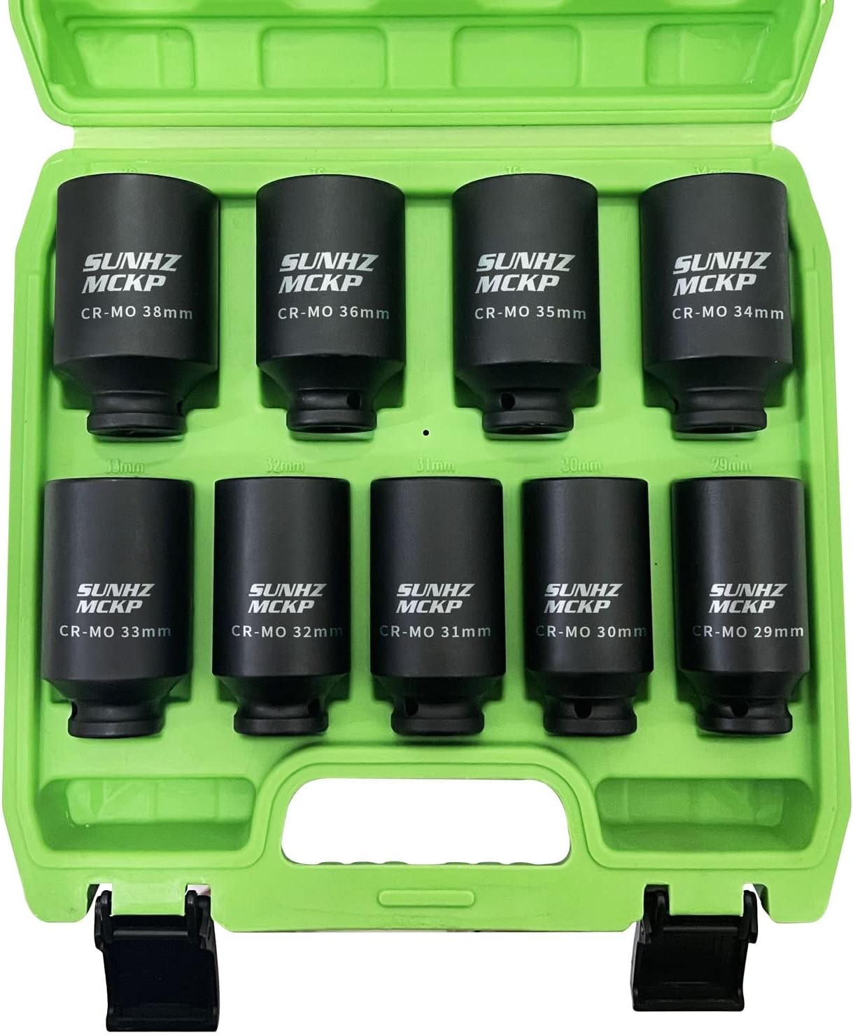 SUNKPMCKP 1/2" Drive Deep 6-Point Impact Socket Set, 9-Piece METRIC Spindle Axle