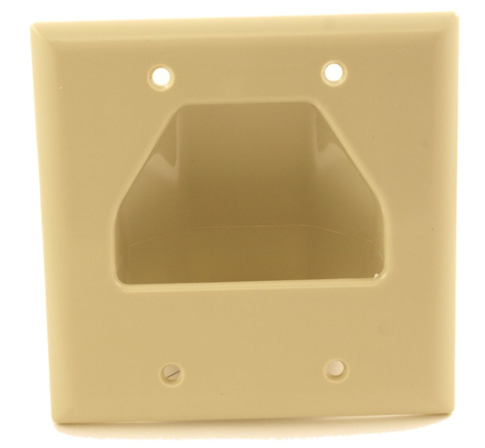 Wallplate: Double-Gang Recessed Cable Pass-thru  Ivory