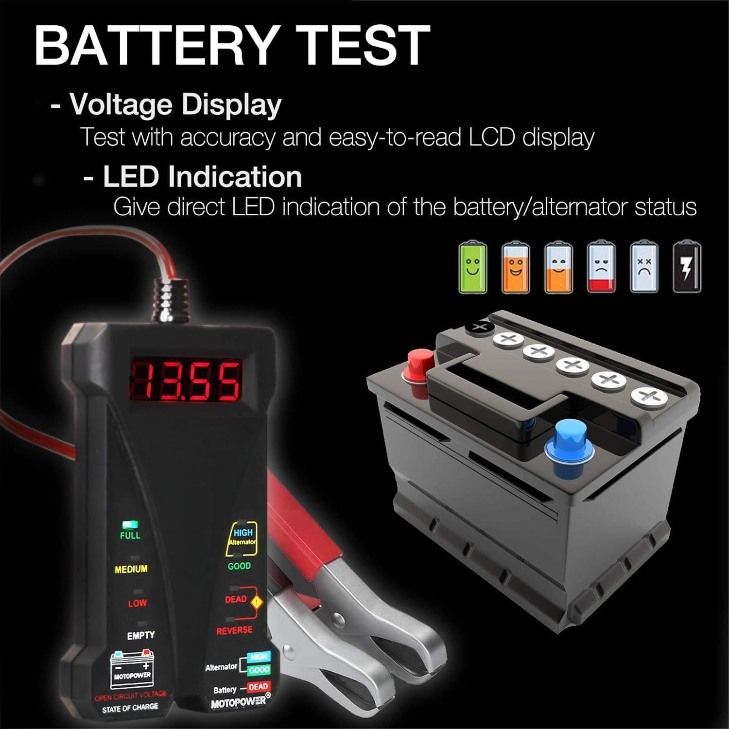 Versatile 12V Charging System Analyzer with LCD Display - Durable Rubber Finish