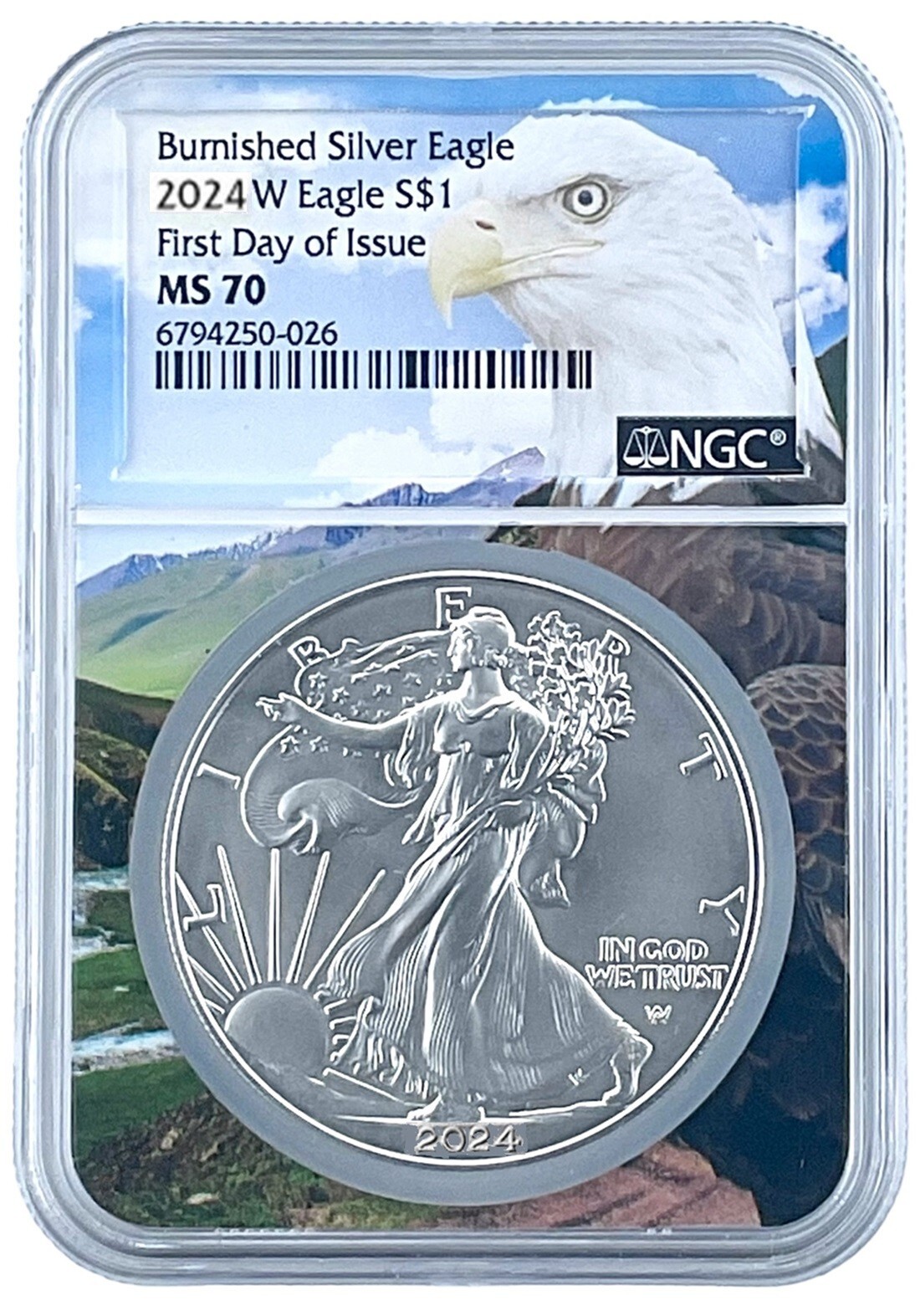 2024 W 1oz Burnished Silver Eagle NGC MS70 First Day Issue Eagle Core LIVE