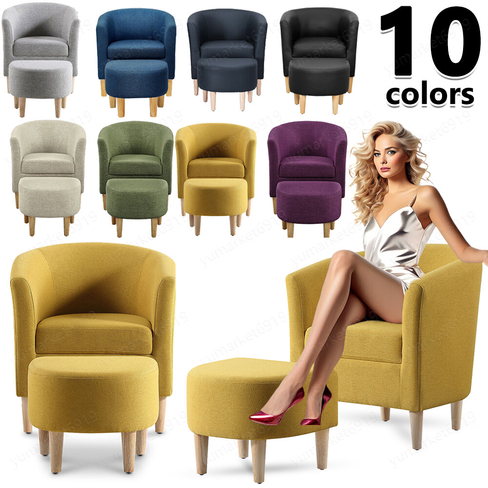 Arm Chair Linen Fabric Accent Upholstered Single Sofa With Ottoman Living Room