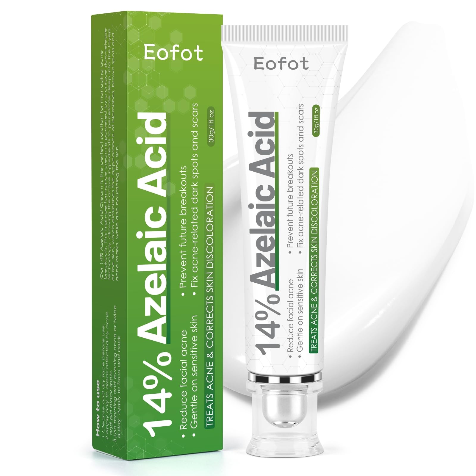 Eofot 14% Azelaic Acid Acne Cream, 1 Fl Oz (Pack of 1), Green