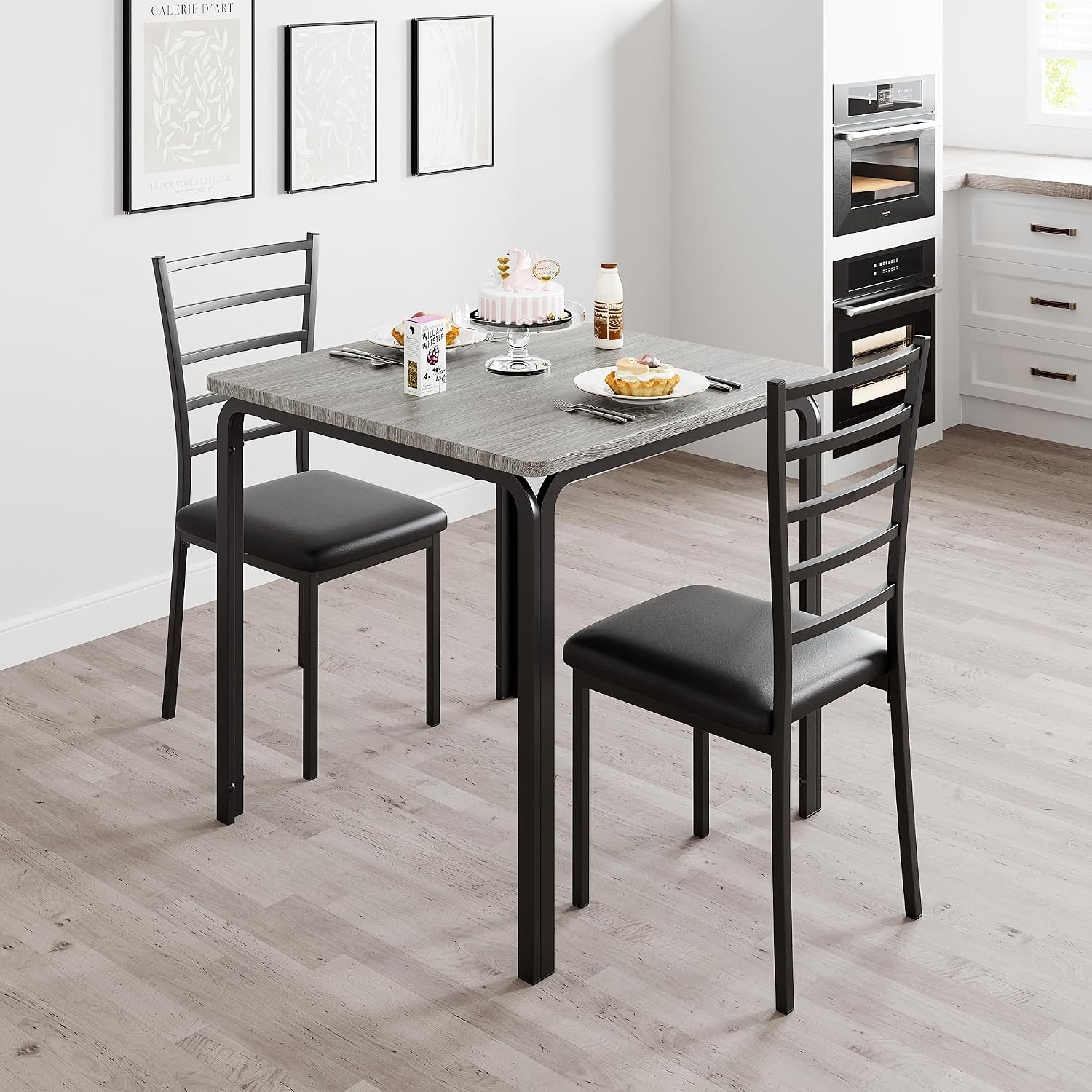 3-PCS Small Dining Table Set Kitchen Table and 2 Upholstered Chairs,Table Set Ho