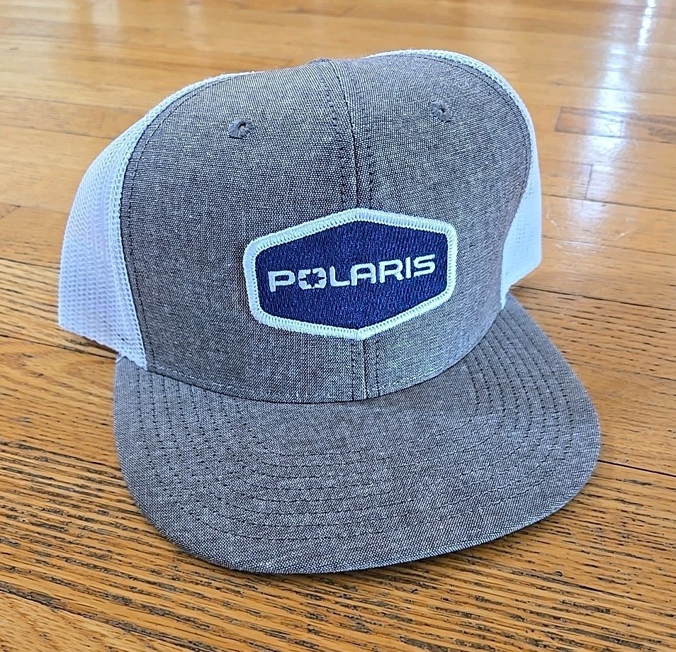New Polaris Hat Gray Beige White  Mesh Back Embroidered Snapback