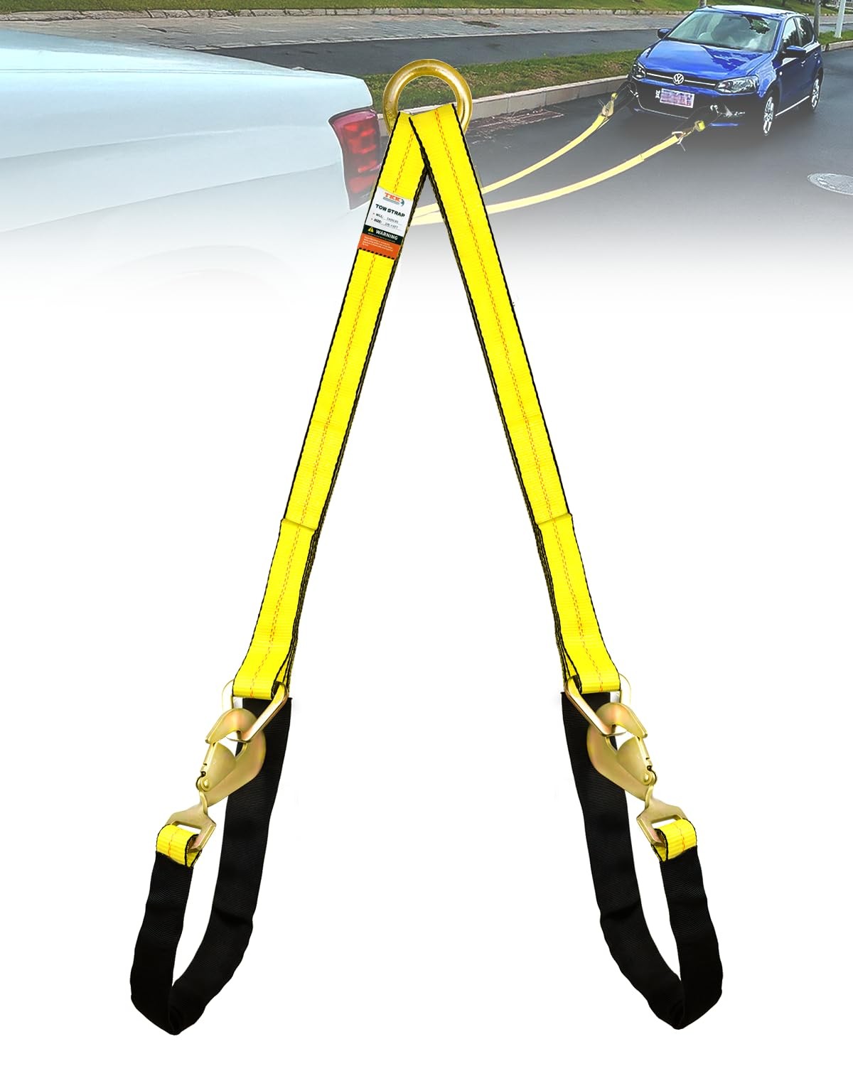 V Bridle Tow Strap 5,400lb Capacity W/ Snap Hooks Heavy Duty 2" x 4'