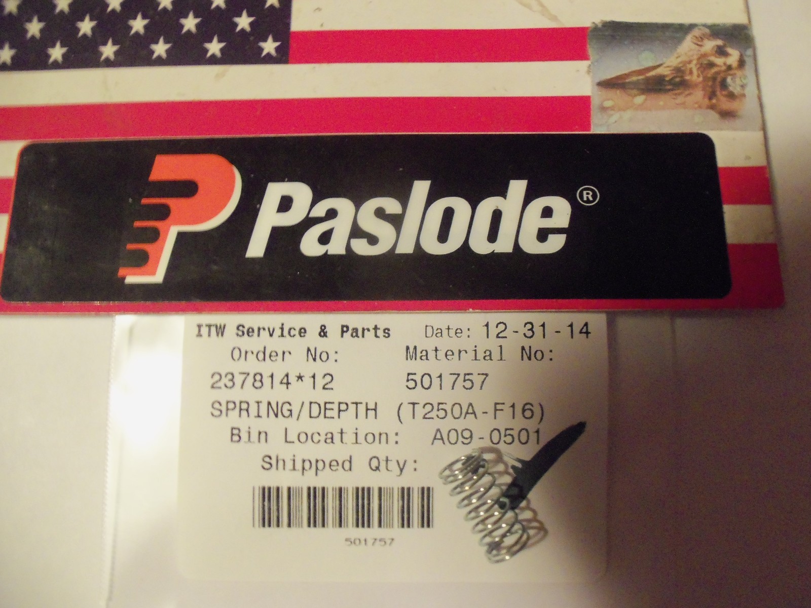 "NEW" Paslode Part # 501757  Spring