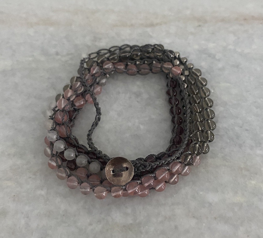 Gorgeous Quartz Rose Quartz Garnet Beaded Wrap Bracelet Necklace 38.5”