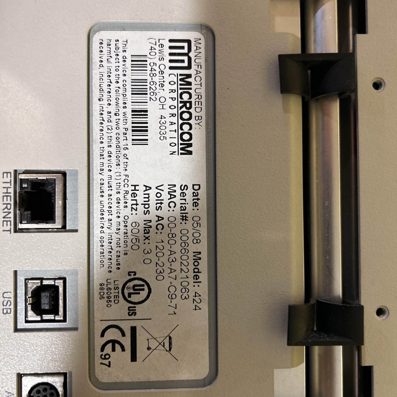 MicroCom Corporation Model 424 Thermal Printer