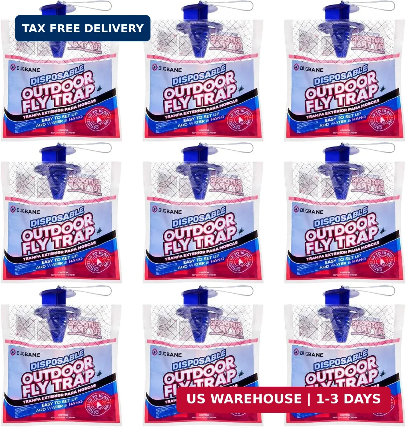 Fly Traps Outdoor Fly Trap for Patio. 9 Non-Toxic Pre-Baited Flies Bags Outdoor
