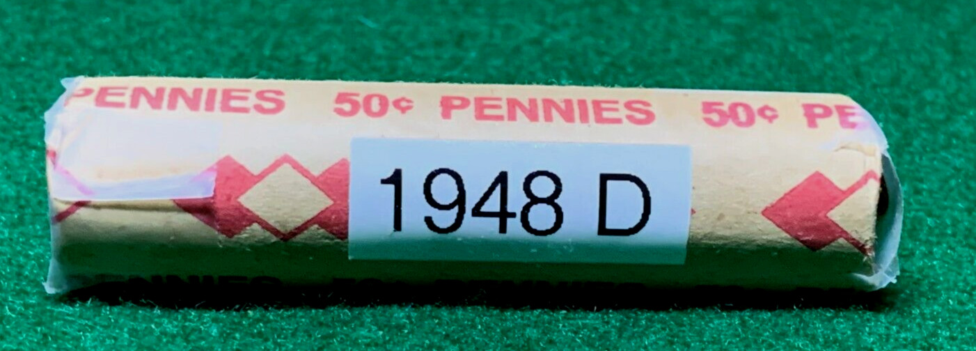 1948D United States Lincoln "WHEAT" Used/Circulated Pennies - ONE Roll of 50
