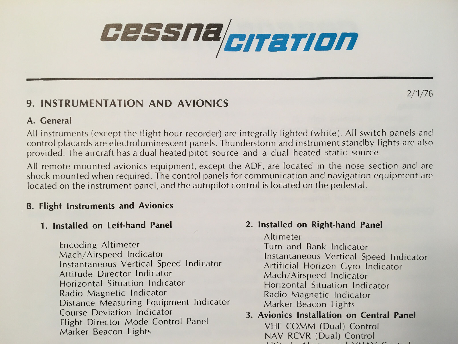 Cessna Citation Model 500, sn 0303 & On, Specification/Description Booklet