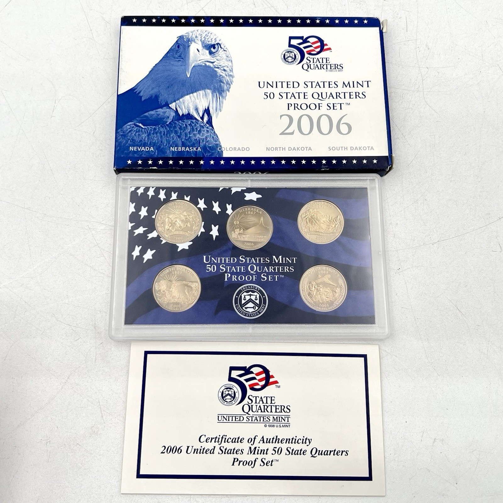 2006 US Mint 50 State Quarters 5-Coin Proof Set (NV, NE, CO, ND, SD) w/ OGP, COA