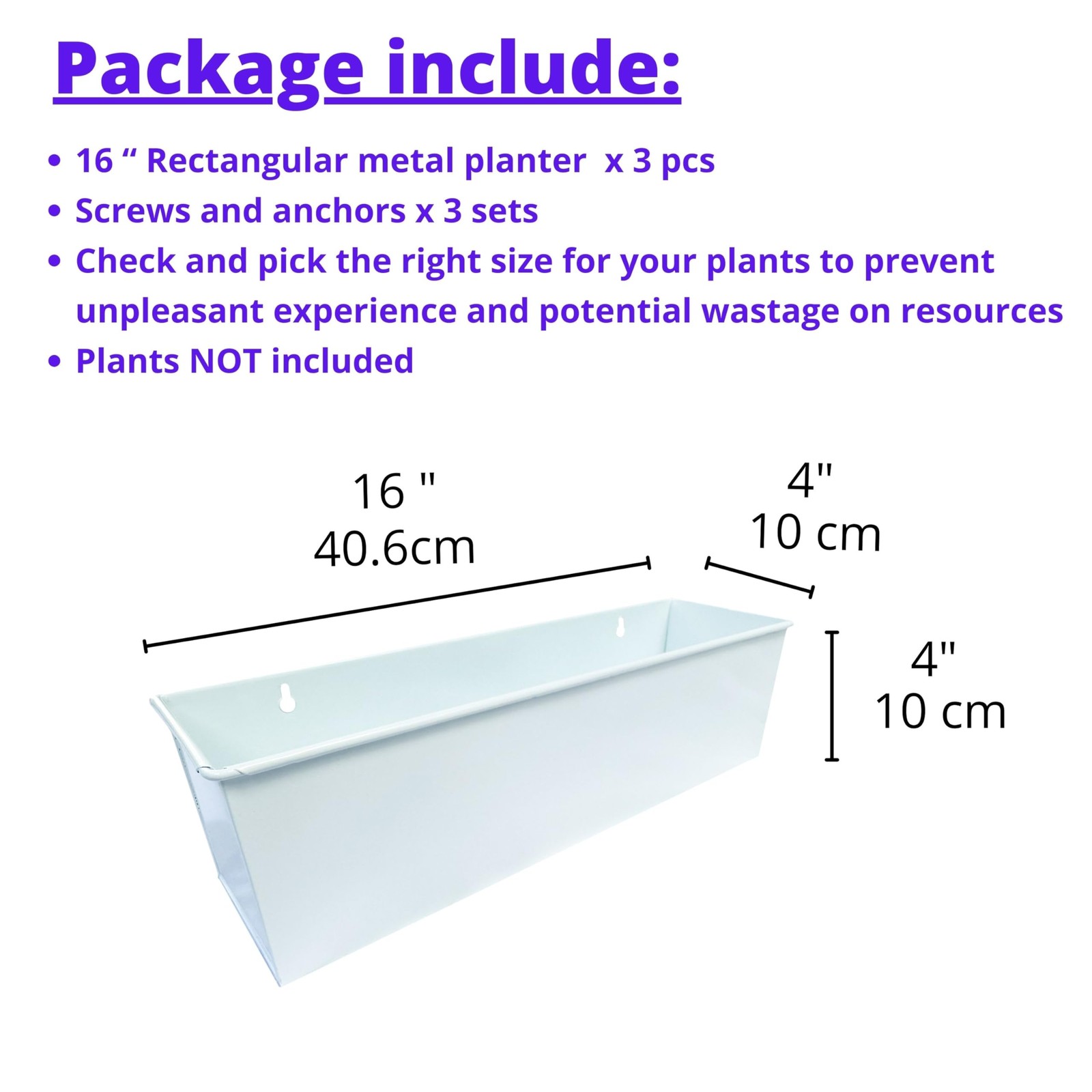 LaLaGreen Wall Planter (16 in, 3 Pack) White Metal Rectangular Succulent