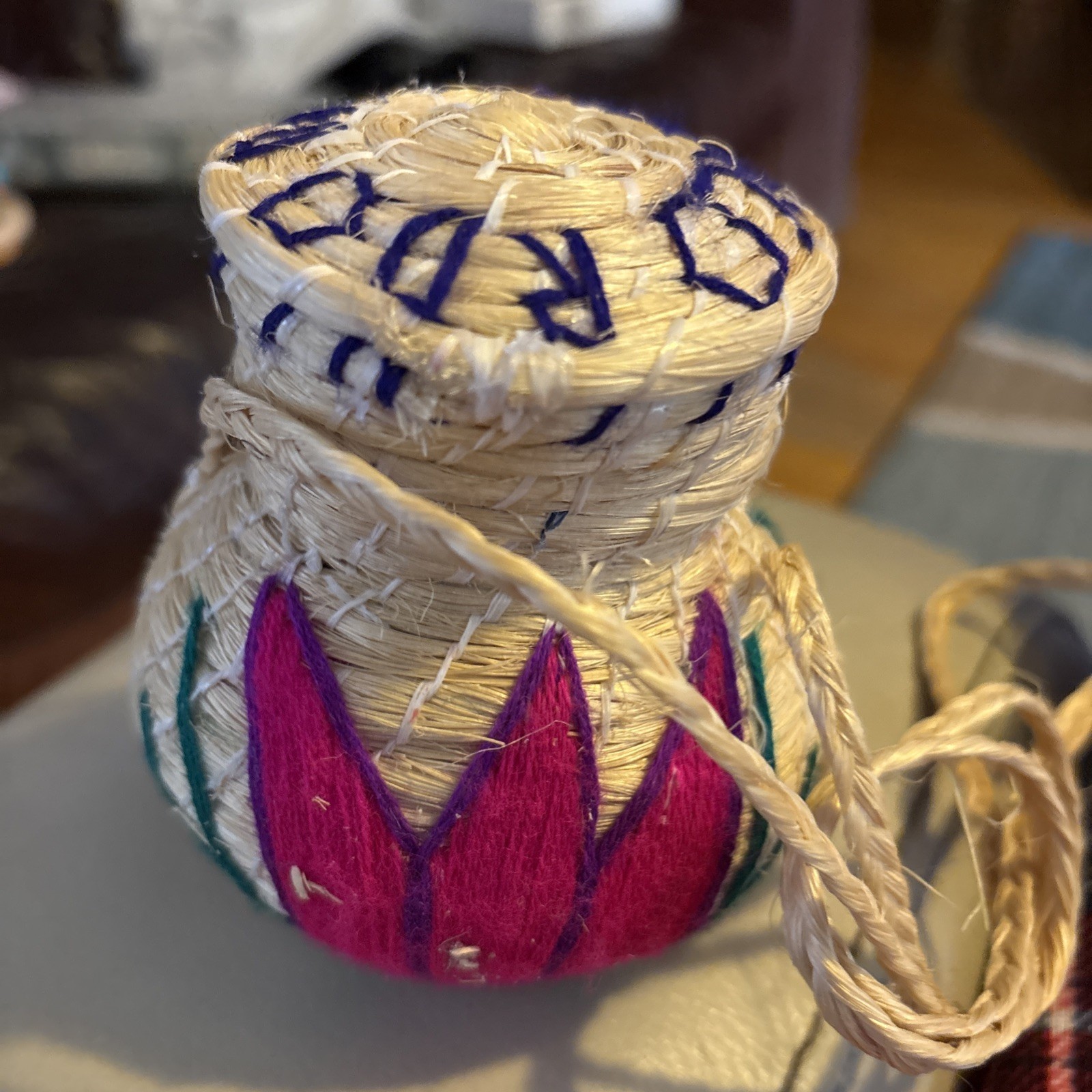 Handmade Unique Basket With Lid Made In Tampico Mx. 1995