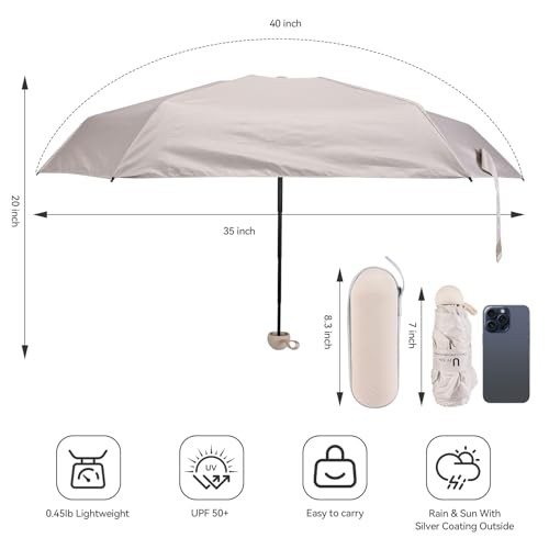 Mini Umbrella for Travel, Compact Folding Umbrella with Case, Lightweight