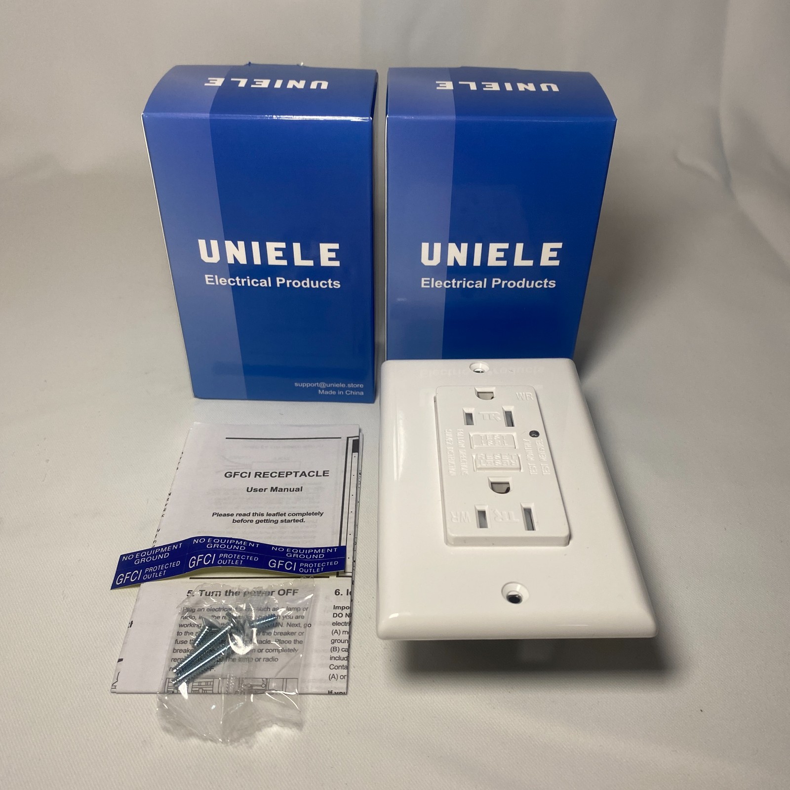Uniele GFCI Receptacle Outlet Weather Resistant White 15 Amp 125V 2-Pack NIP