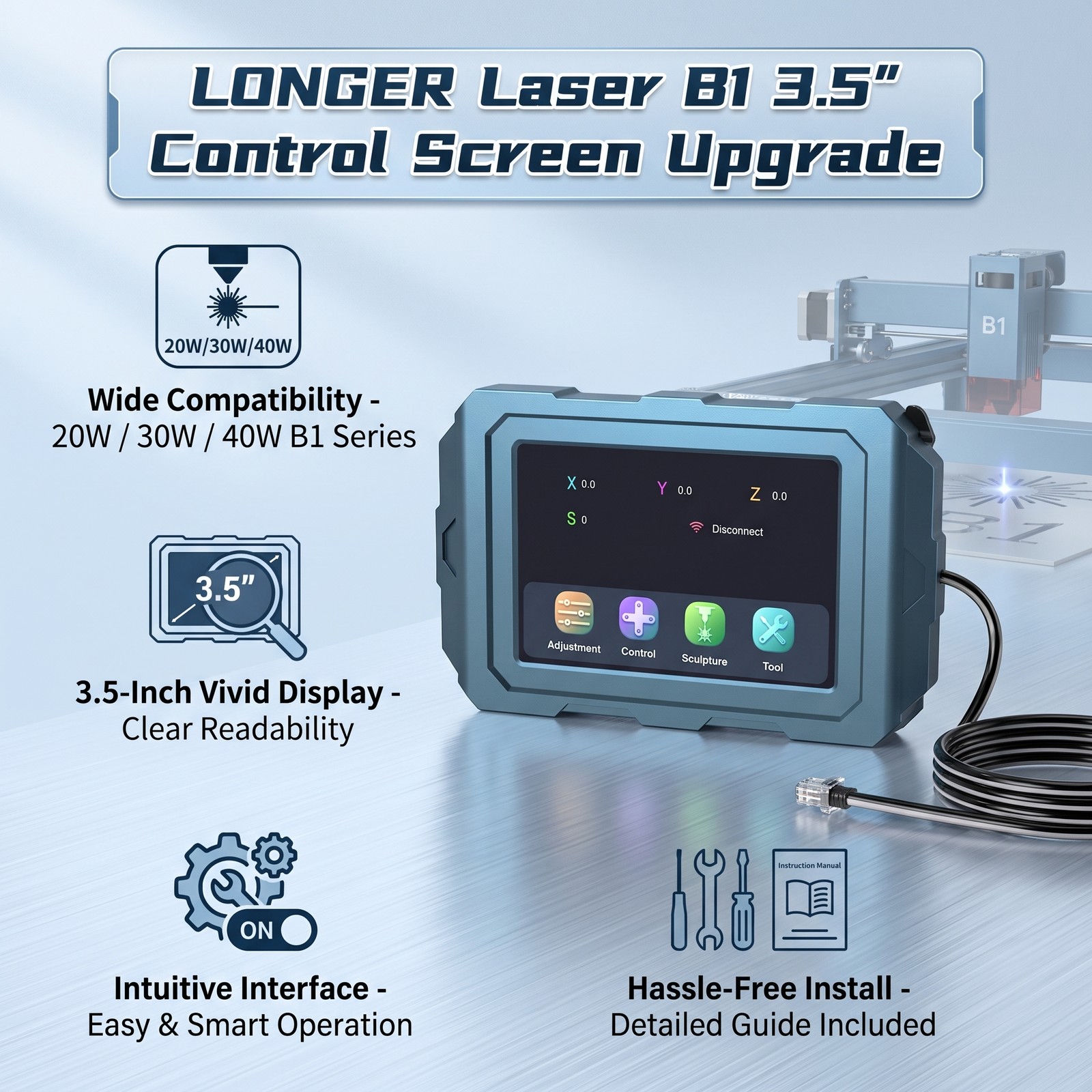 LONGER B1 3.5 Inch Control Screen Panel for 20W 30W 40W Engraver