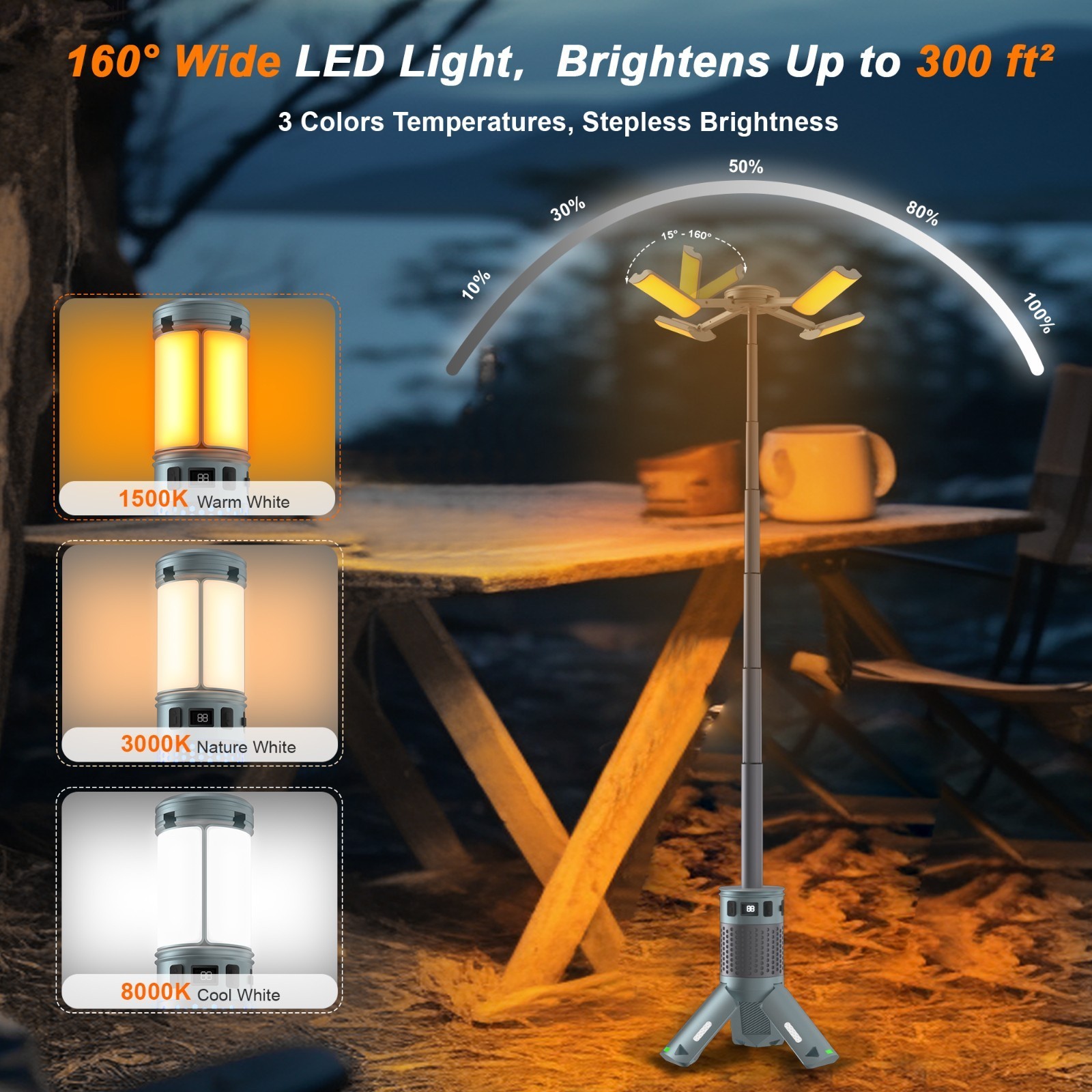 Telescopic Folding Tent Light Tripod Camping Magnetic Base Portable Flashlight