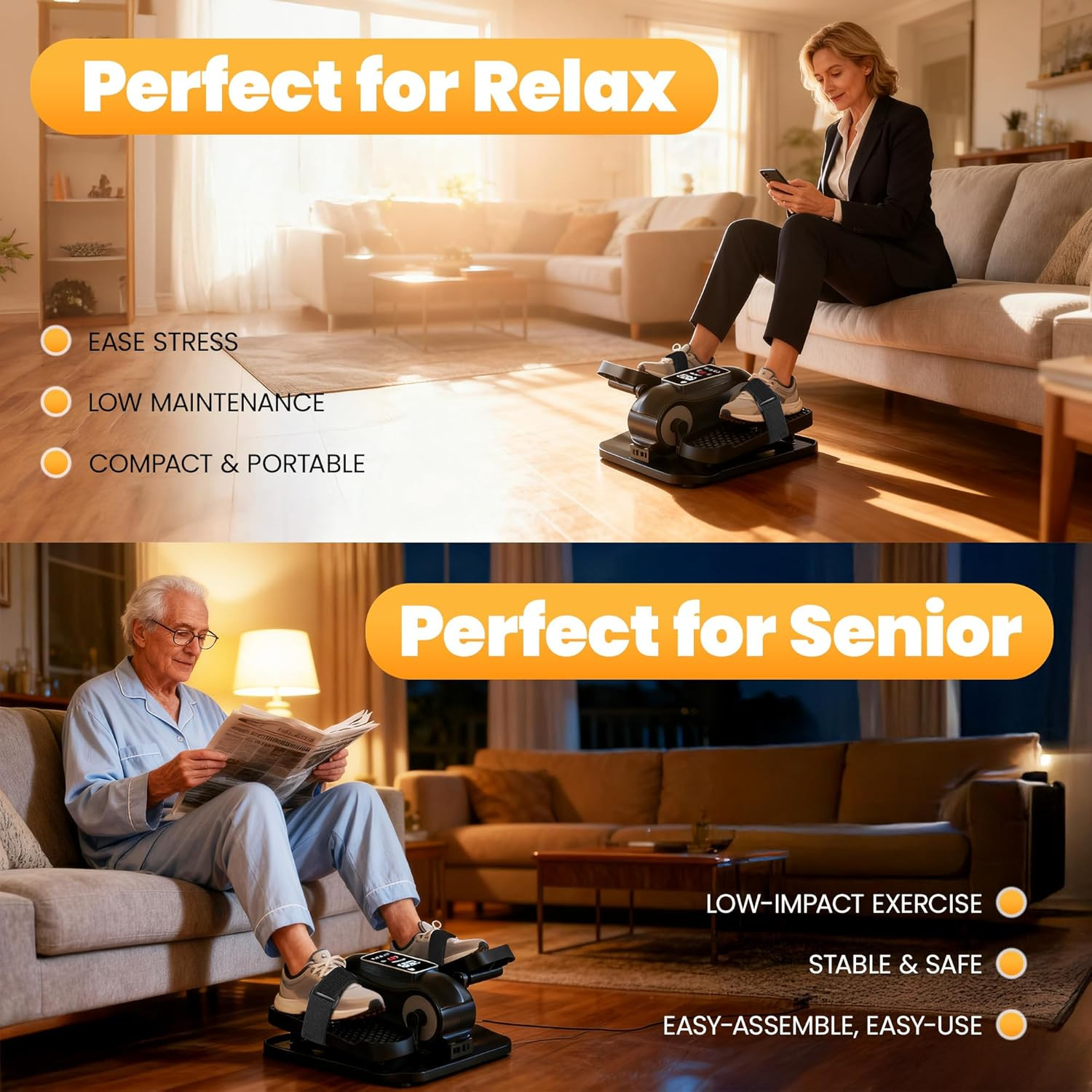 Under Desk Elliptical - Compact Leg Exerciser for Home or Office Use
