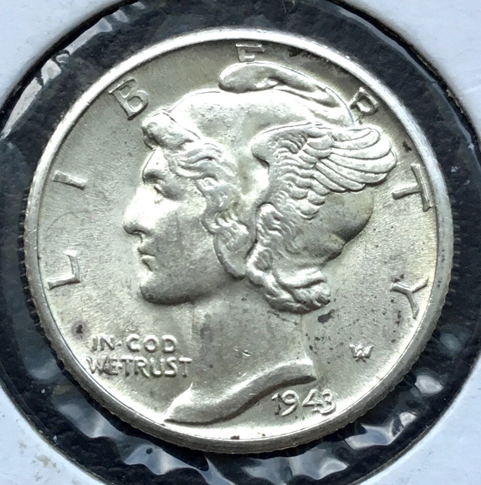 1943-D UNCIRCULATED 10c Mercury SILVER Dime FB SPIKE HEAD New SKH