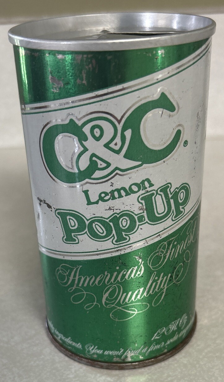 Vtg C & C LEMON POP-UP 12 Oz. Flat Top Empty Steel Can, Cantrell & Cochrane Inc.