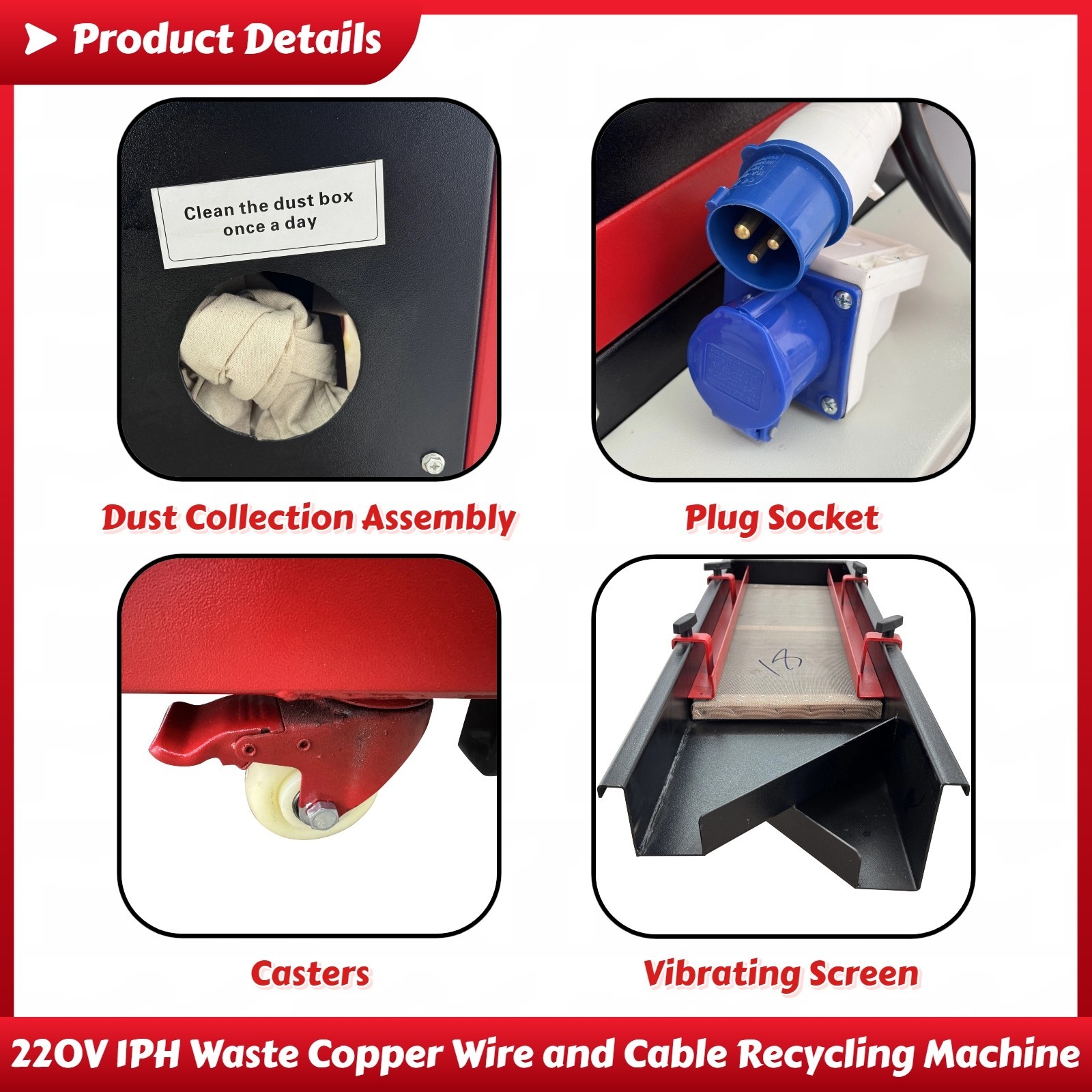 220V 1PH Copper Wire Granulator Waste Copper Wire and Cable Recycling Machine