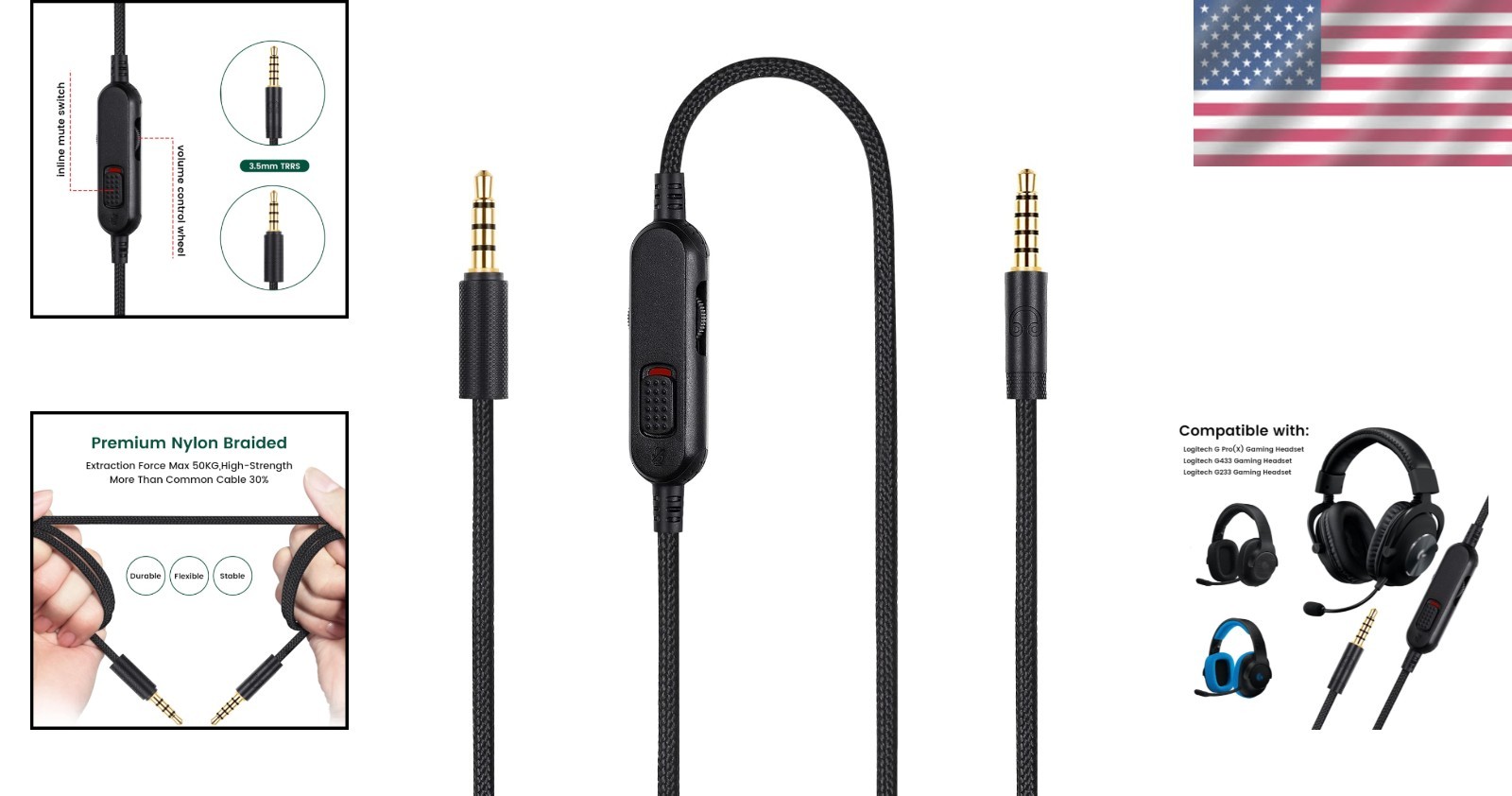 Gaming Headset Cable Replacement for Logitech G Pro X
