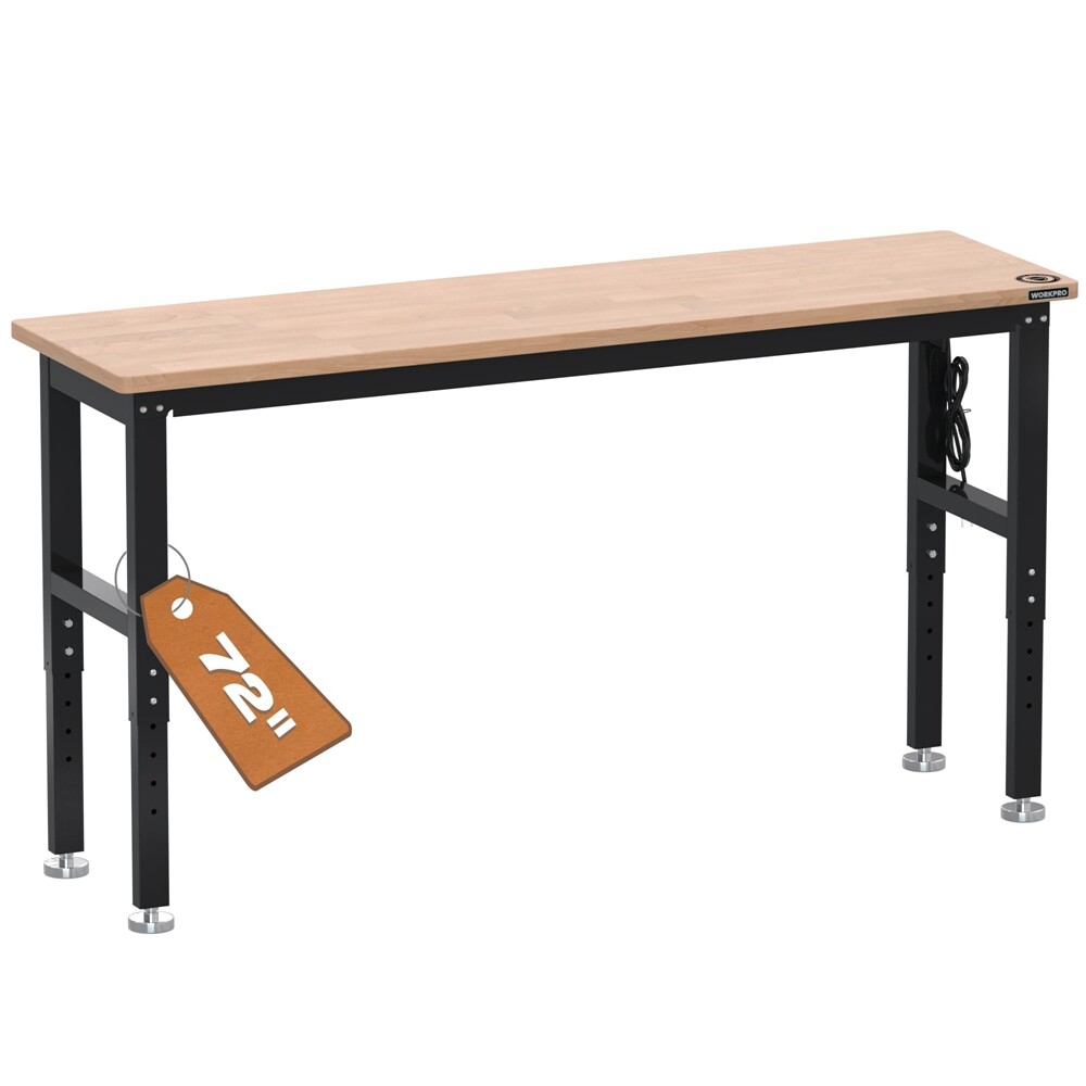 WORKPRO 72" Adjustable Workbench Garage Workbench with Power Outlet 3000LBS Load