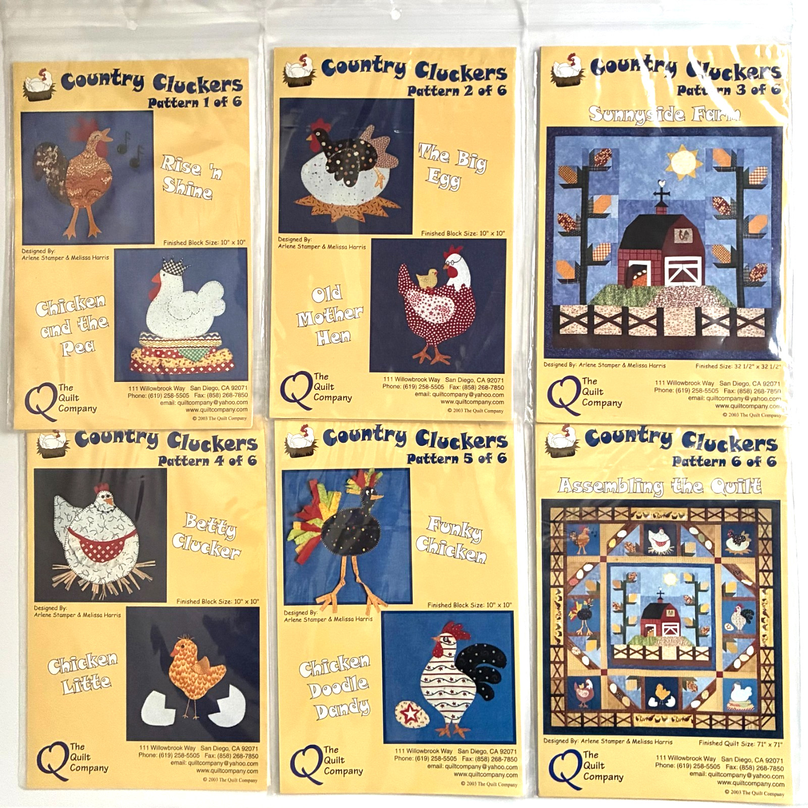 Country Cluckers Quilt Company 6 Patterns Complete Chicken Farm Country 2003