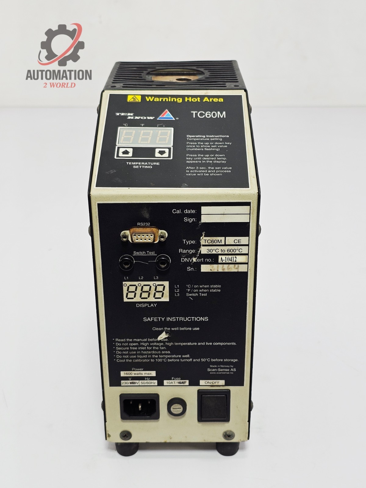 TEK KNOW  TC60M DRY BLOCK TEMPERATURE CALIBRATOR TO 30°C To 600°C 1600W 230V