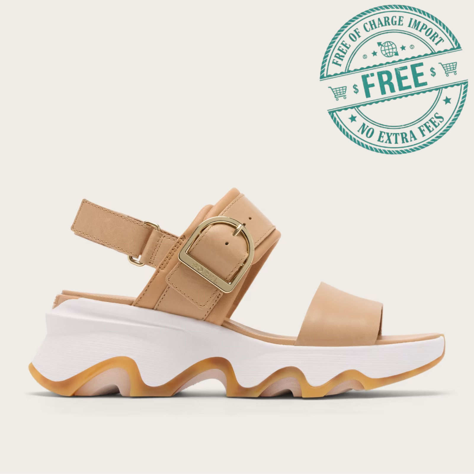 NEW SOREL Kinetic Impact Wedge Women's Sandal, Honest Beige, Sea Salt, Authentic