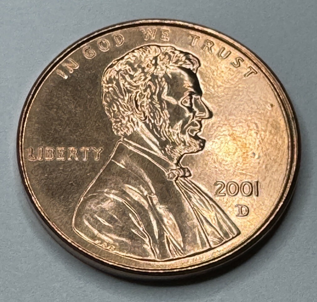 2001-D Lincoln Memorial Penny 1cent Coin from US Mint Set. Uncirculated BU