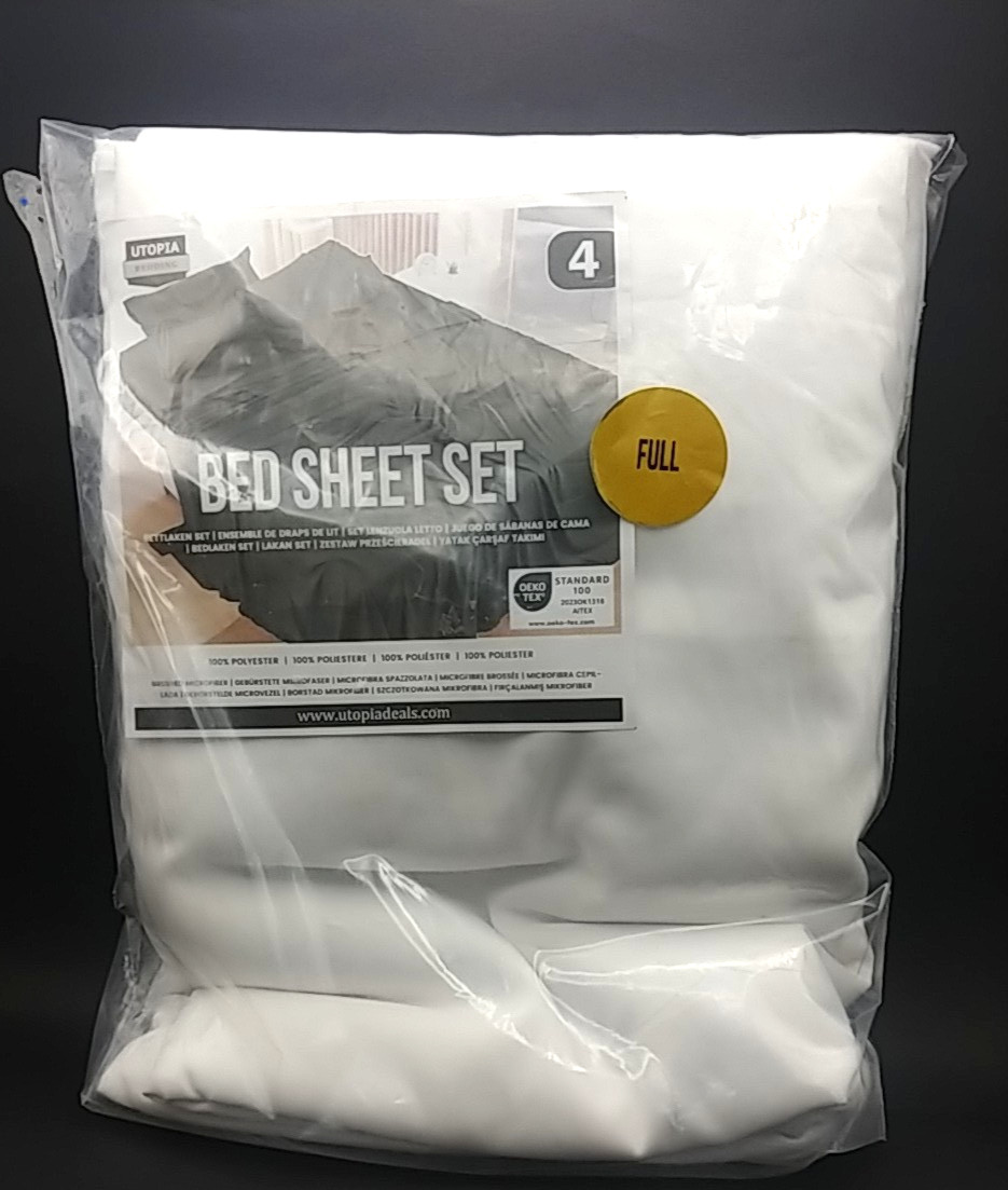 Utopia Bed sheet Set 4 Pieces Double White New