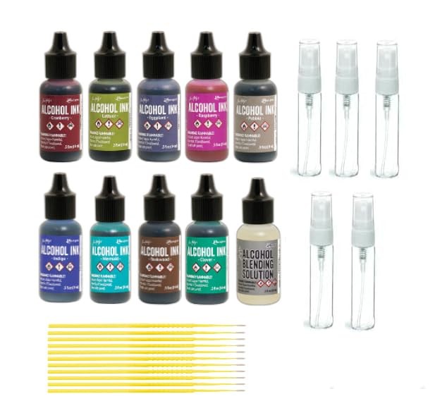 Tim Holtz Ranger Alcohol Inks Bundle - Raspberry, Eggplant, Pebble, Teakwood,