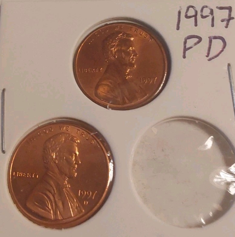 1997 P D Lincoln Memorial Cent BU 2 Coin Set Brilliant Uncirculated Free Post