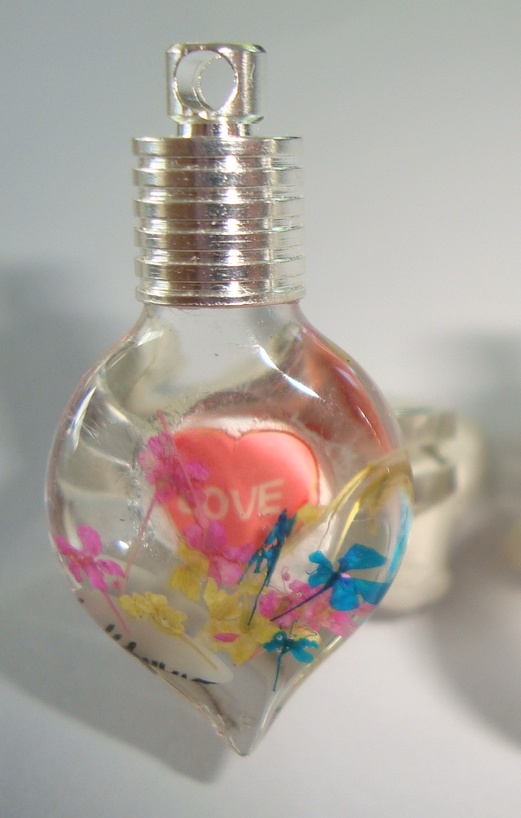 Handmade Custom made name on rice glass heart vial pendant ring Great gift item