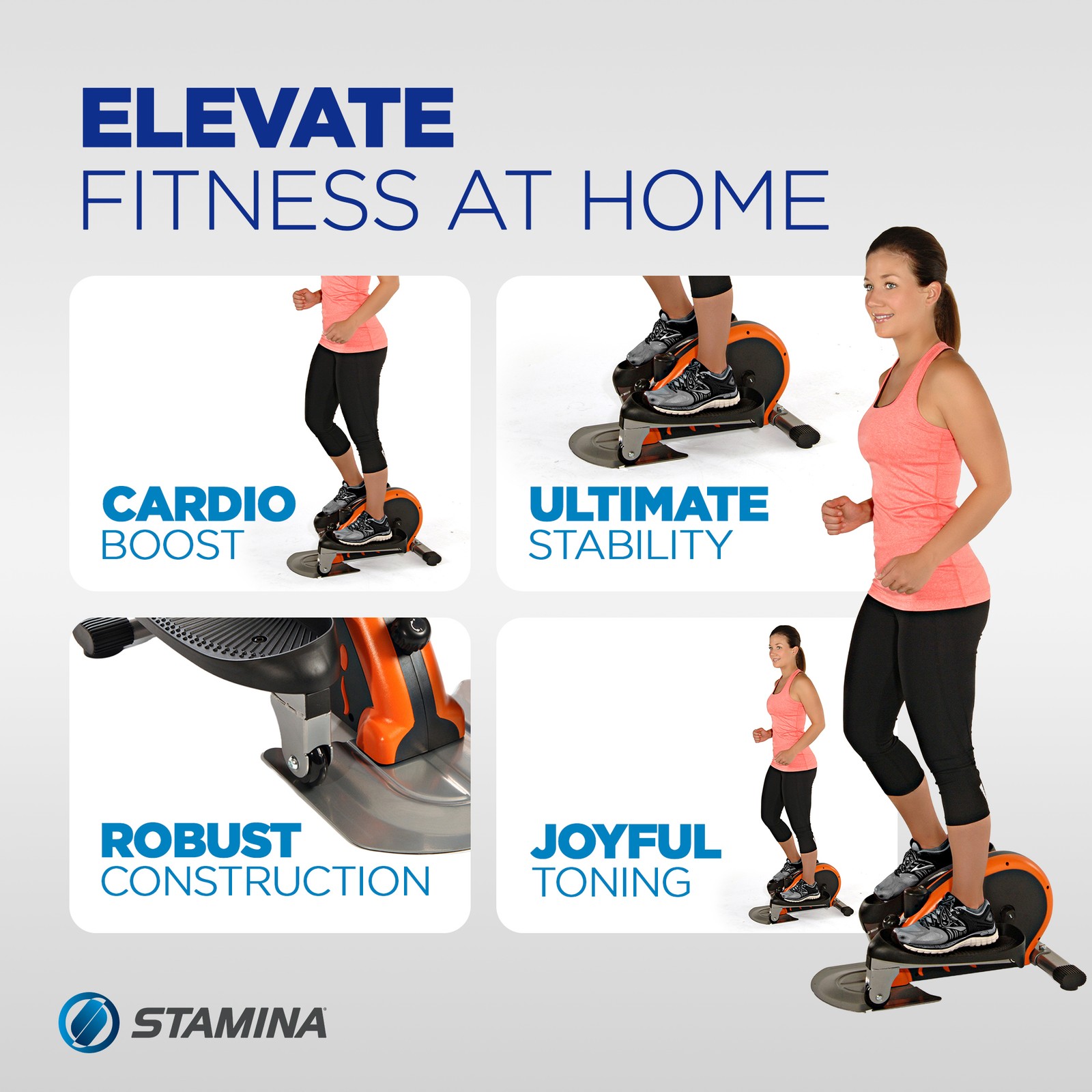 E1000 Compact Lower Body Cardio Workout Strider Machine, Orange (Open Box)