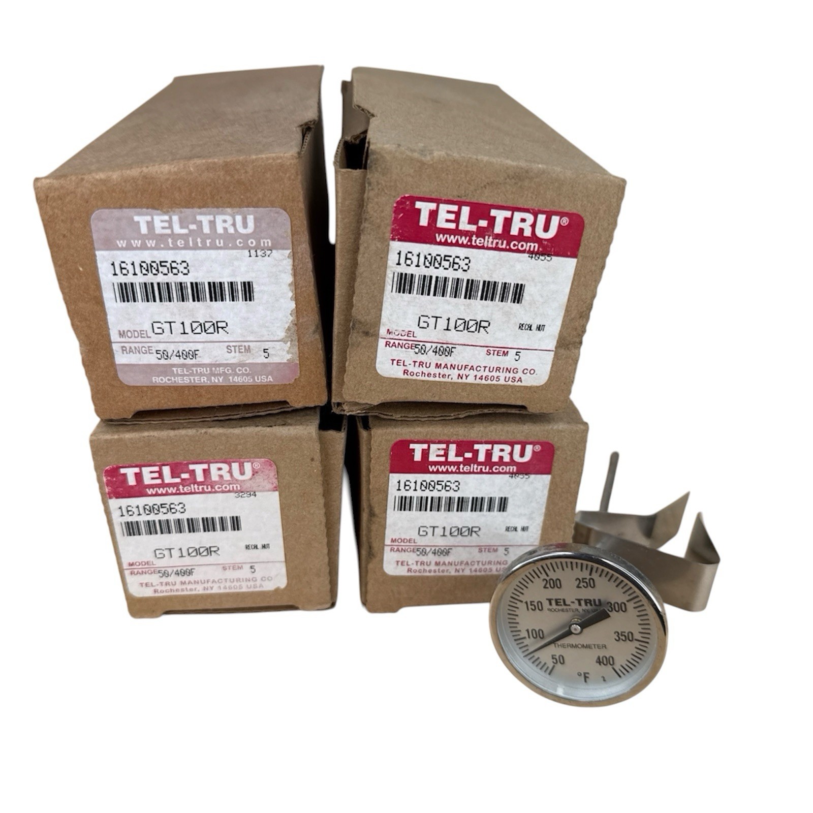 New Lot of 4 Tel-Tru GT100R Thermometer Range 50-400 F 5in Stem 2in Gauge NOS