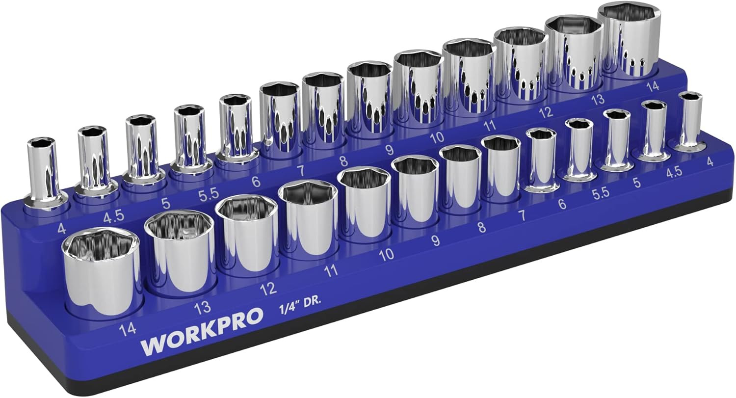 Magnetic Socket Organizer, 1/4-Inch Metric Socket Holder, Tool Trays Holds 26 Pi