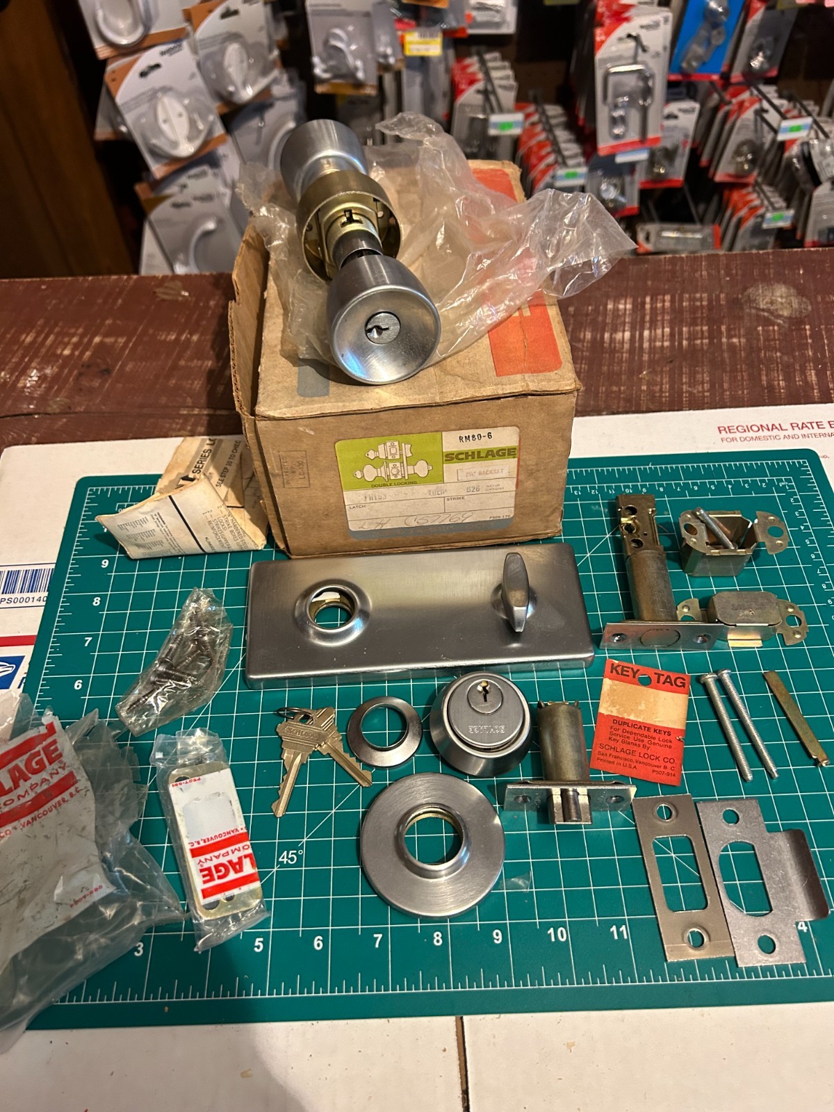 VINTAGE Schlage H153 Plymouth 605 satin chrome 2-3/4 BS entry door knob deadbolt