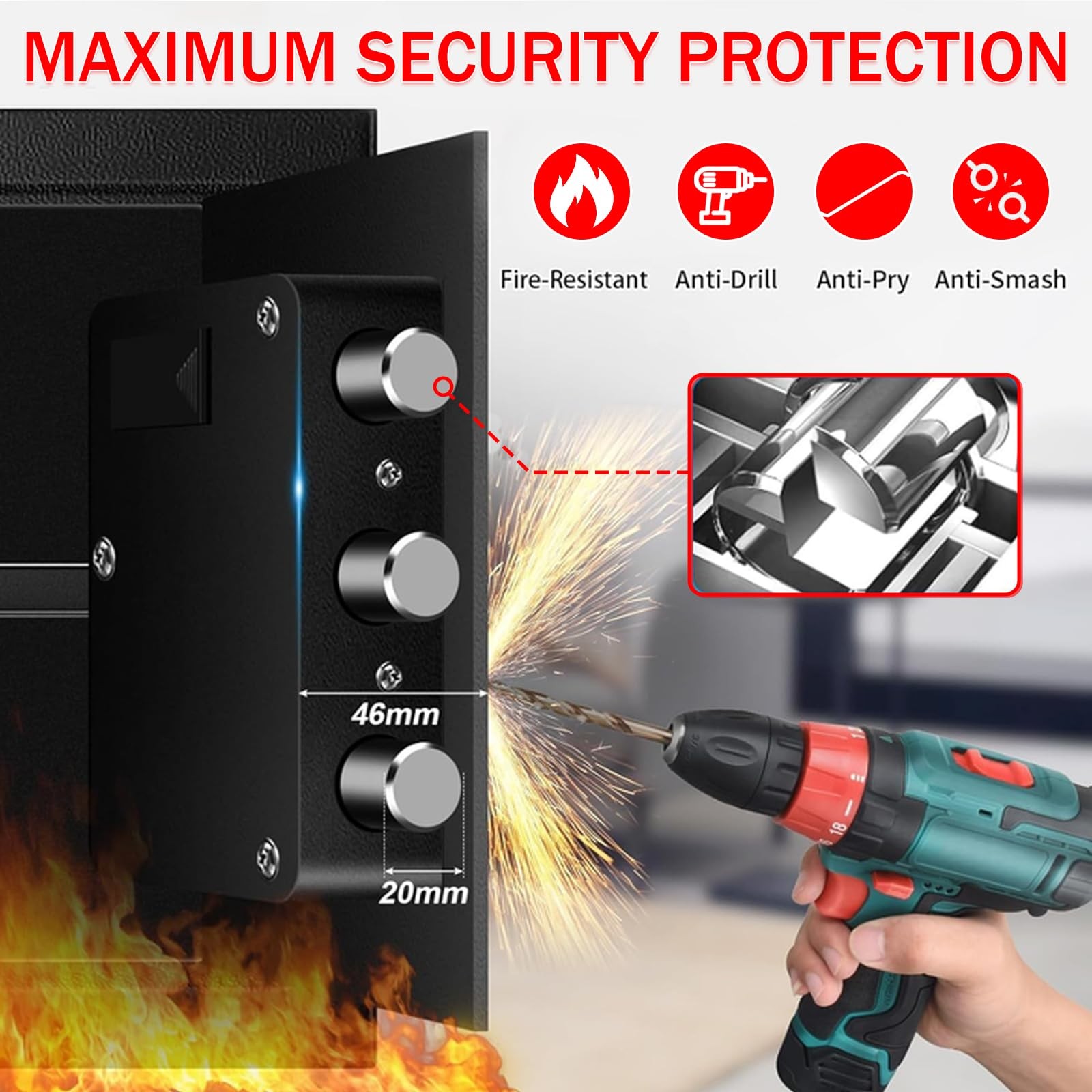 1.2 Cubic Feet Small Fire Safe Box for Home, Fireproof Lock Box, Security Mon...