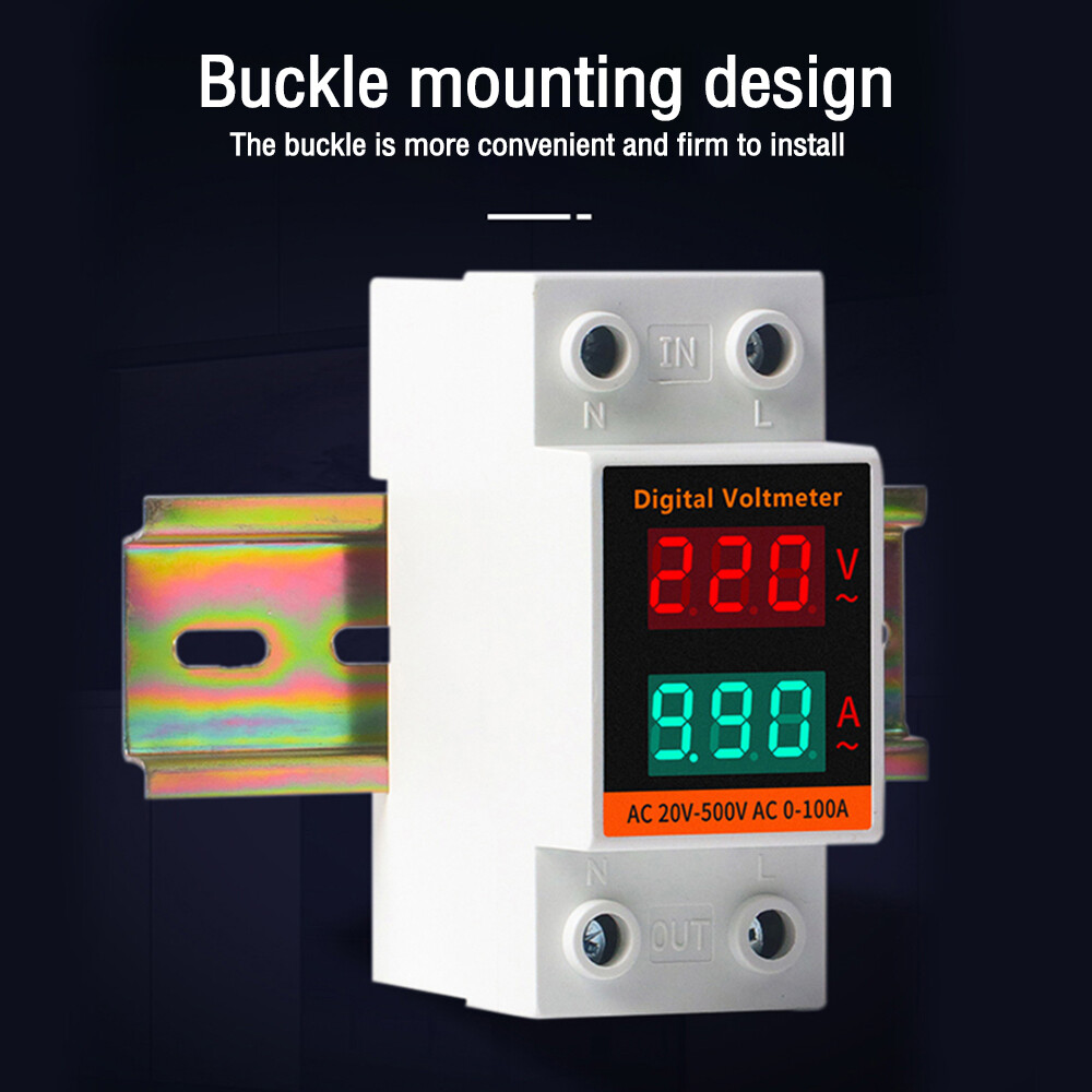 Din Rail LCD Digital Voltmeter Ammeter Electricity Meter AC 60-500V 0.00-99.9A