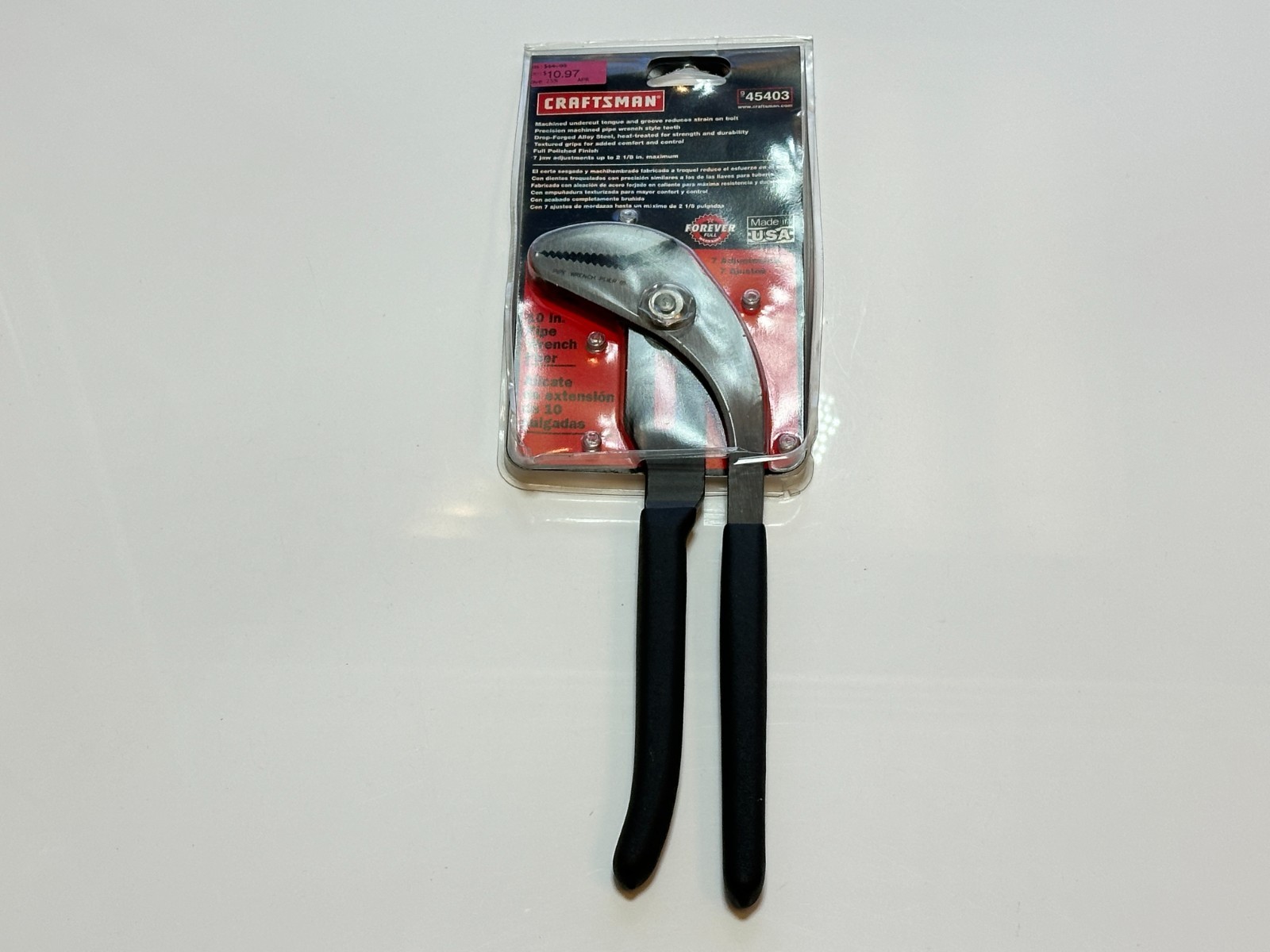 NEW Sears Craftsman USA 45403 Curved Jaw Tongue Groove Pipe Wrench Pliers, 10"