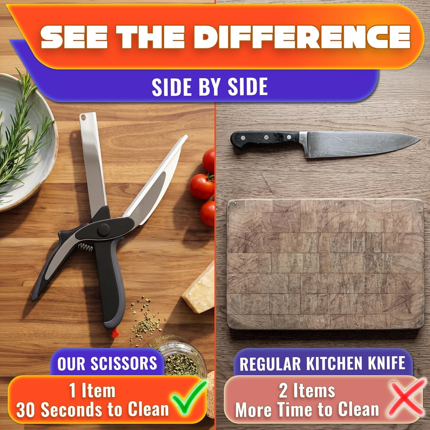 Kitchen Scissors For Food – 2 in 1 Cutting Board Scissors & Knife Shears Sharp