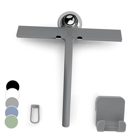 GÜTEWERK Silicone Shower Squeegee for Glass Doors & Mirrors with 9 Inches Gray