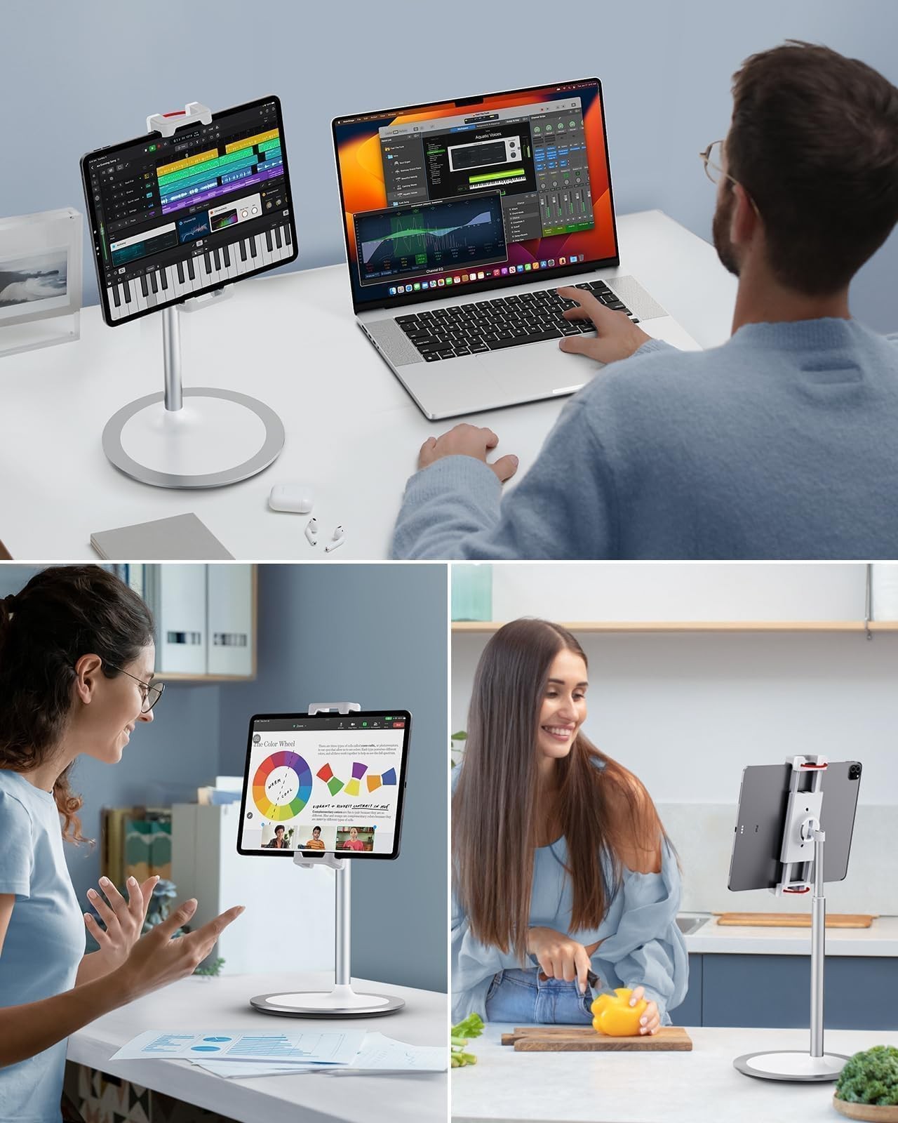 iPad Stand for Desk - Height Adjustable & Weighted Base Phone Holder